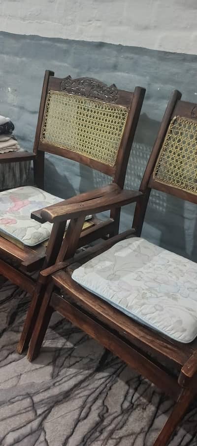 3 Wooden Cane Arm Chairs – Solid Wood – Used (Good Condition)