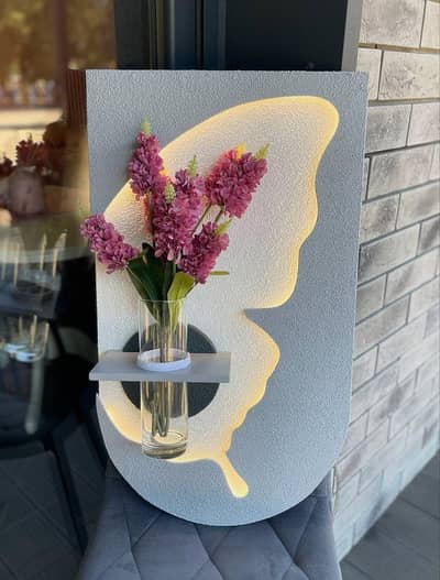Premium LED Butterfly Textured Wall Panel Flower with Vase Holder