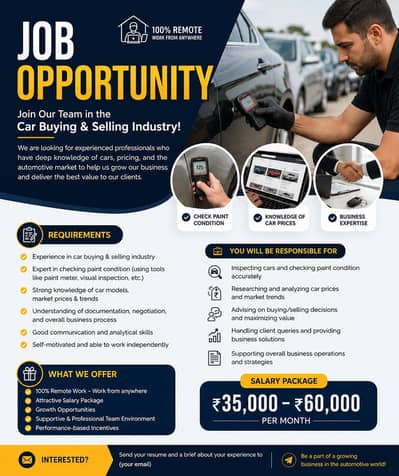 Job for people related to car sale & purchase business