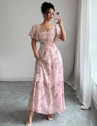 Elegant Floral Chiffon Maxi Dress