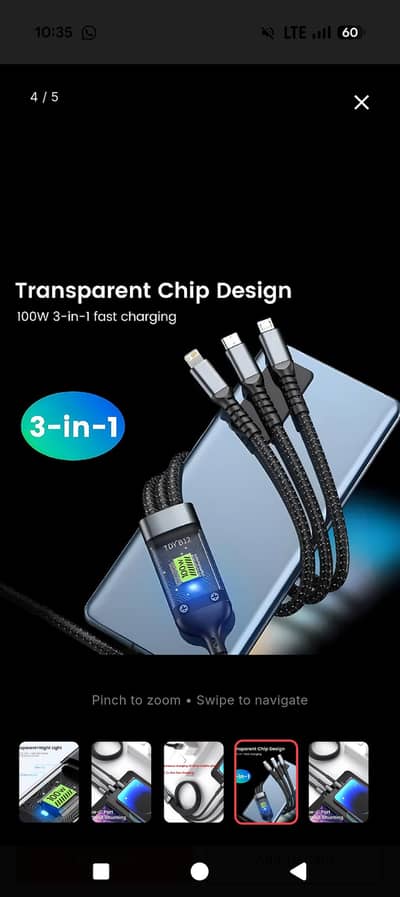 3 in 1 fast charging cable 100W. Android/IOS/Micro