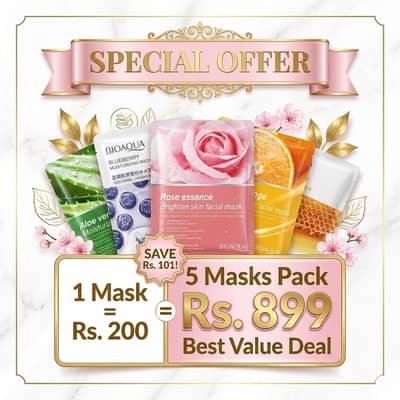 BIOAQUA Face Sheet Mask Pack (5 Masks) | Hydrating & Brightening