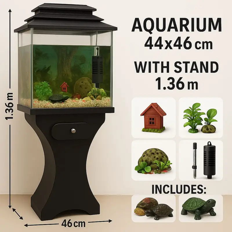 Complete Aquarium Setup with Filter, Heater, and Decorations