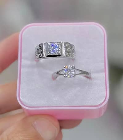 Silver palate crystal couple rings Set of 2 Adjustable