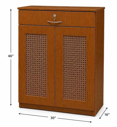 Premium Cane Jali Wooden Shoe Cabinet with Lock Drawer
