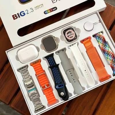 i20 Ultra 3 Max Suit SmartWatch (7 Straps + Earbuds) 10 in 1 Mega Pack