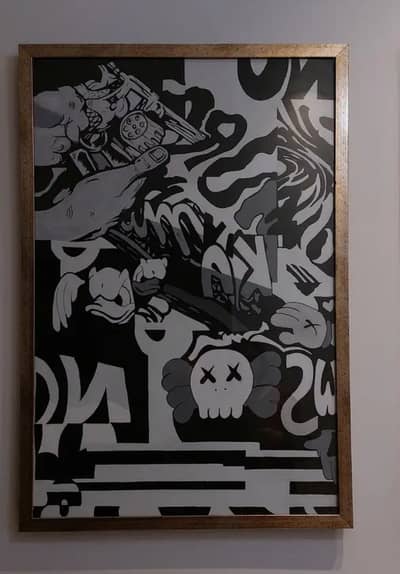 Framed Black & White Pop Art Street Art Wall Painting for Home Decor