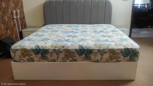 White color new bed set with dressing and side tables