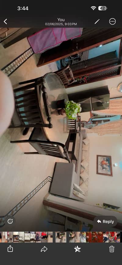 Dining table with 4 chairs with upper table mirror
