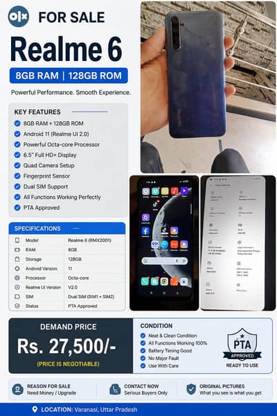  Realme 6 (8GB RAM / 128GB ROM) PTA Approved WhatsApp no:03289151325
