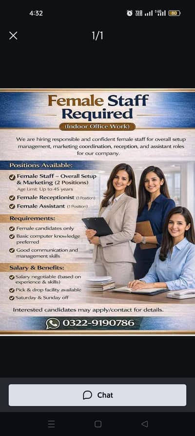 Female Staff Required -sales staff -office' assistant jobs