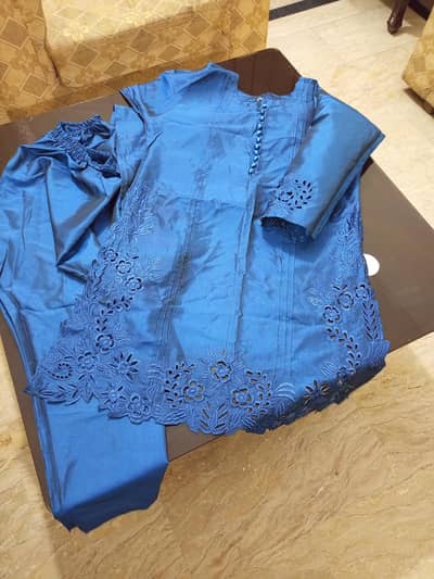 double shaded dark blue dress, party wear, casual wear, embroidered