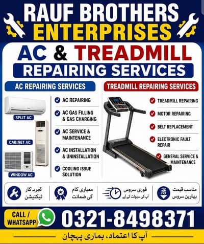Treadmill Belt. motor,card.   ,Ac fitting Gas Filling   Charging etc
