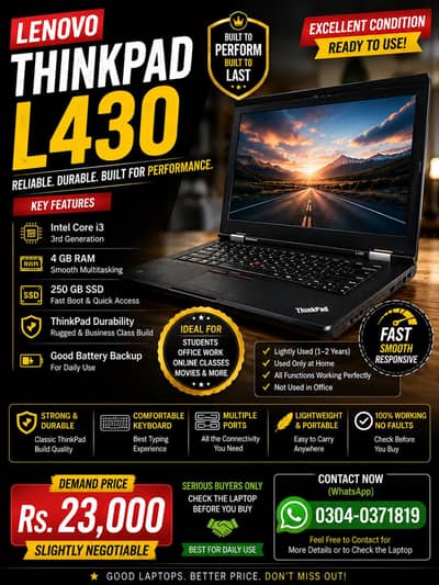 Lenovo ThinkPad L430 Business Laptop | Core i3 | 250GB SSD