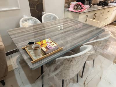 UV Top Dining Table with 6 Chairs for Sale