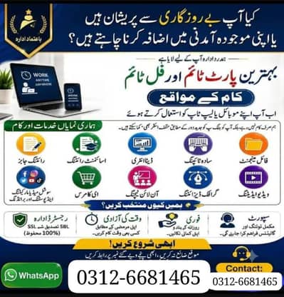 Online job/ part time/ home job /Assignments/Typing/Data entry/Ads