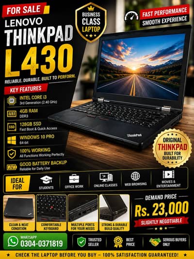 Lenovo ThinkPad L430 | i3 3rd Gen | 4GB | 128GB SSD