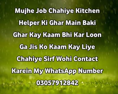 Mujhe Job Chahiye Kitchen Helper Ki Ghar Main My WhatAp No 03057912842