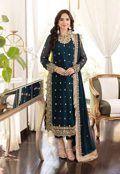  Heavy Embroidered 3 Piece Chiffon Suit | Premium Ladies Collection