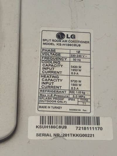 LG 1.5 ton Split AC for sale