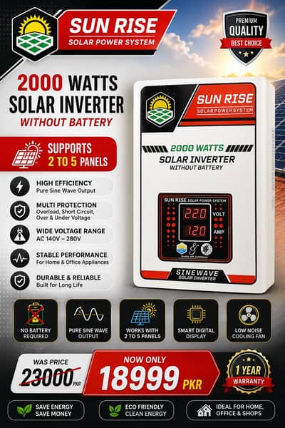 2000W Pure Sine Wave Solar Inverter | Without Battery | Brand New