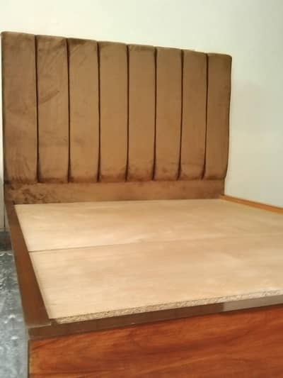 Modern Wooden Double Bed with Upholstered Headboard