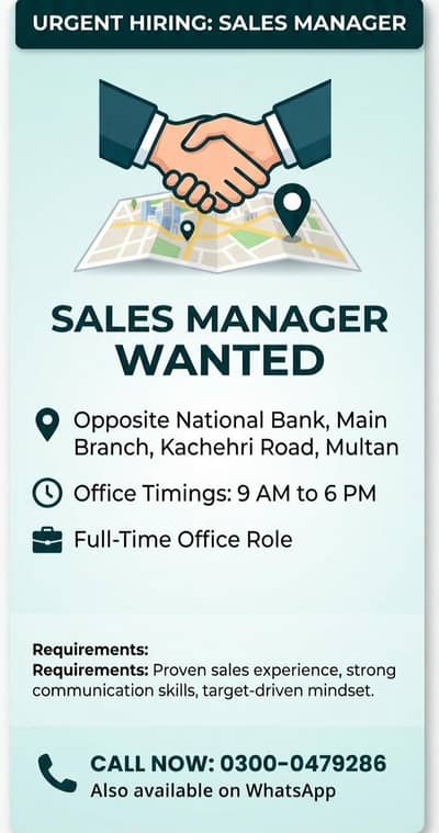 Sales Manager Required – Full Time