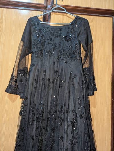 Elegant Black Embroidered Maxi Dress -Formal Party Wear