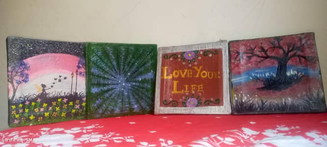 Handmade Acrylic Canvas Painting  set of 4| 6×6 inches| Islamabad