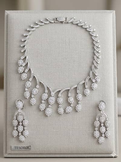 Stunning Tesoro Chandelier Silver Bridal Necklace & Earrings Set