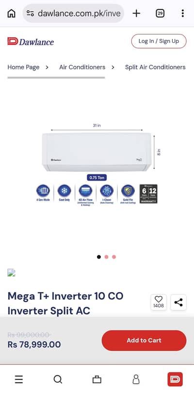 Dawlance Mega T+ Inverter 0.75 ton