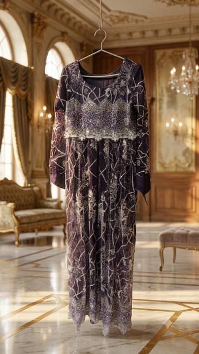 Royal Purple Heavy Embroidered Maxi | Party & Wedding Wear |