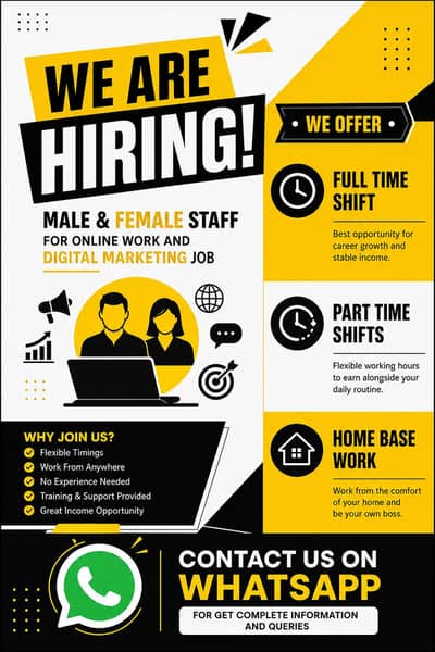 we are hiring male and female staff urgently