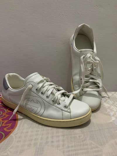 Gucci Ace White Leather Perforated Interlocking G Sneakers