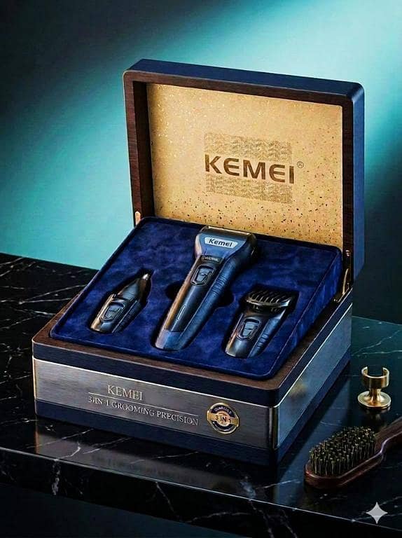 Original Kemei KM-6332 Professional 3-in-1 Grooming Kit - Rechargeable Men's Shaving Machine, Beard Trimmer, Hair Clipper & Nose Trimmer - All-in-One Personal Care Set"