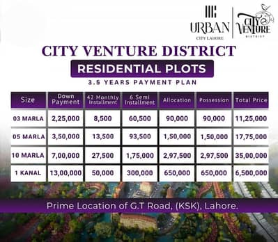 5 MARLA PLOT AVAILABLE ON INSTALMENT PLAN AT URBAN CITY LHR