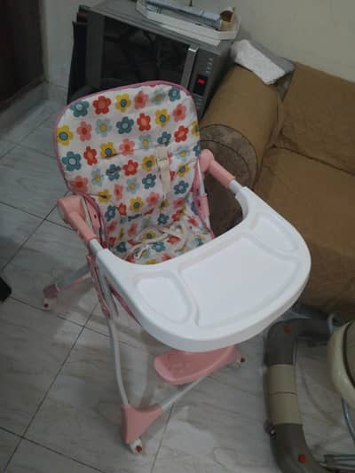 Kids high chair feeding chair with wheels foldable adjustable