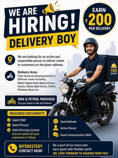 Delivery boy requried for startup business