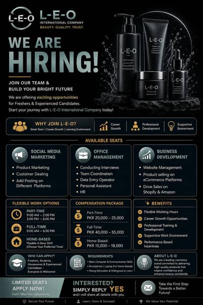 WE ARE HIRING – MALES, FEMALES & FRESHERS CAN APPLY  BEST OPPORTUNITY