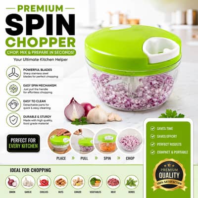 Premium Manual Spin Chopper | Vegetable, Onion & Garlic Cutter | Mult