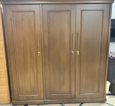 3-Door Wooden Wardrobe - Walnut Finish