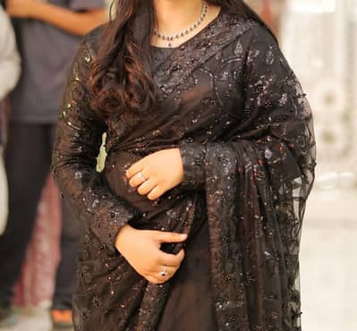 Black Sequin Embroidered Saree with Stitched Blouse – Worn Only Once 