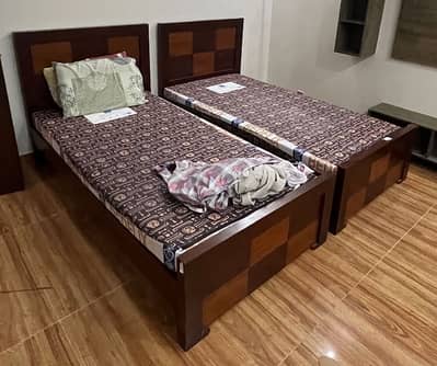 2 Single Beds - Wooden Finish