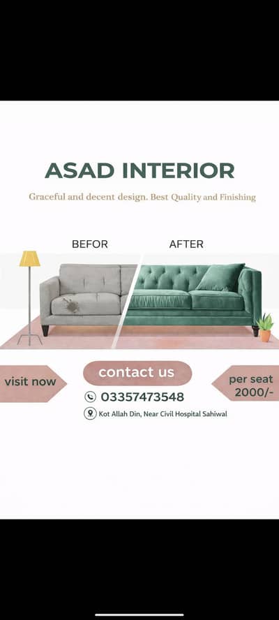  Asad Interior – Sofa Repairing | Foam & Fabric Change | Sahiwal