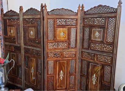 Luxury Hand-Carved Wooden Room Divider / Folding Screen (4 Panels)