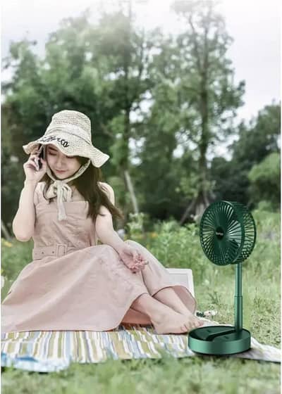 rechargeble green desk fan with base and foldable design