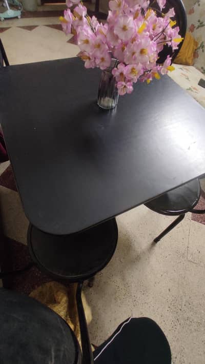 4-Chair Dining Table Set (Black) – Budget Friendly, Solid Condition