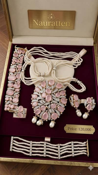 Original 925 Pure Silver Nauratten Brand Pink Stone & Pearl Set