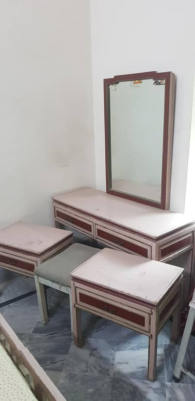Solid Wood Bed with 2 side Tables and Dressing.