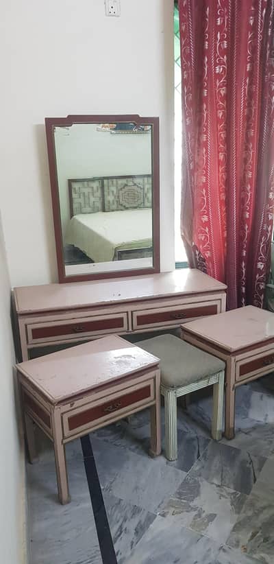 Solid Wood Bed with 2 side Tables and Dressing.